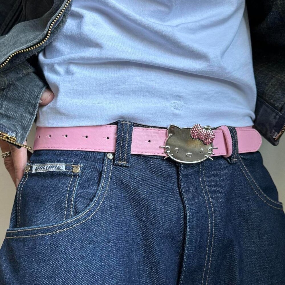 y2k 2000s Hello Kitty rhinestone crystal pink grunge goth emo punk belt - Picture 2 of 8